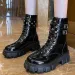 Thick Bottom Lace Up British Style Plush Insulation Patent Glossy Leather Motorcycle Boots Women Cool_desvips.com