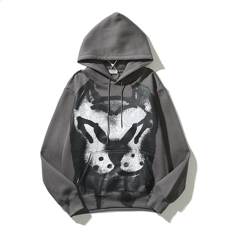 American Style Men's Sweatshirt With Dog Head Graffiti Print Loose Niche Pullover Hoodie_desvips.com