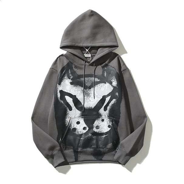 American Style Men's Sweatshirt With Dog Head Graffiti Print Loose Niche Pullover Hoodie_desvips.com