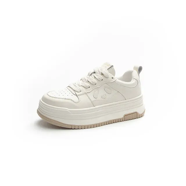 Women Cute Panda Genuine Leather Thick Soled High Rise Fashionable Casual Breathable Versatile Board Shoes_desvips.com