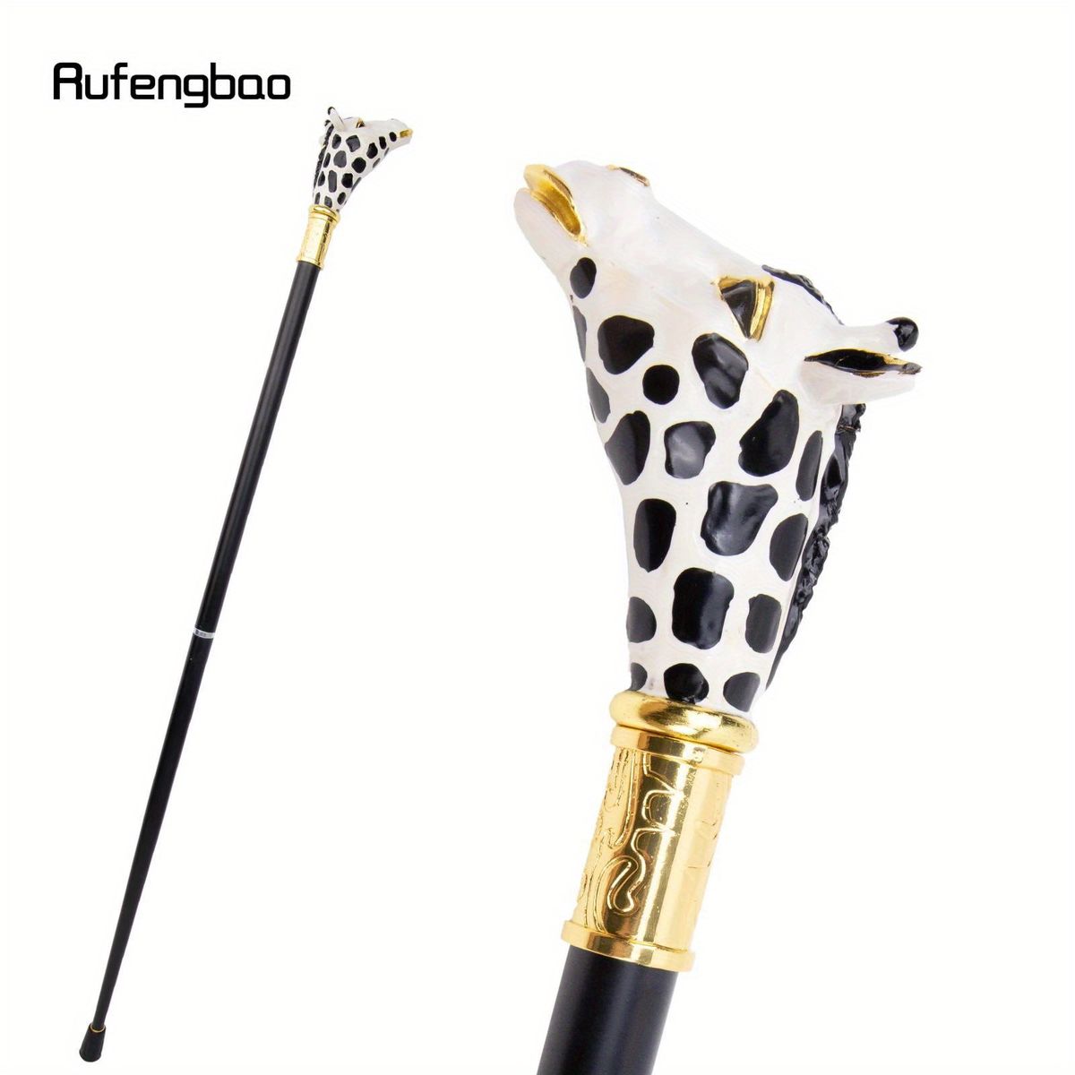 Ceramic White Black Giraffe Head Metal Fashion Walking Stick Decorative Party Walking Cane Crosier Performance Stage Cane 95cm_desvips.com