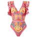 Fashion One-piece Bathing Suit Set Printed Gauze Dress Beach Spa Bikini_desvips.com