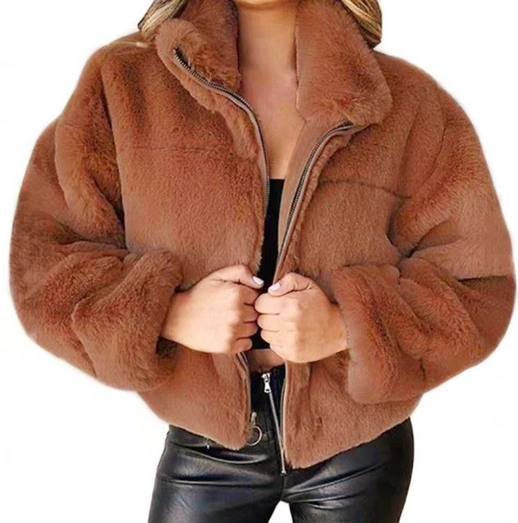 Women's Clothing autumn and winter rabbit fur zipper cardigan plush warm jacket_desvips.com