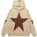 Street oversized loose fitting women's pentagonal star patch embroidered printed hoodie personality zipper sweater men's_desvips.com