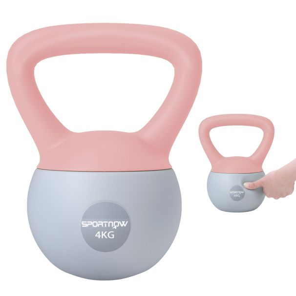 Pesa Rusa 4 Kg Kettlebell Relleno De Arena Metálica Y Mango Antideslizante Para Entreno En 19x15x25 Cm Rosa Y Gris_desvips.com