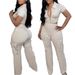 Women's new spring and summer new fashion zipper tops multi-pocket trousers casual solid color suits_desvips.com