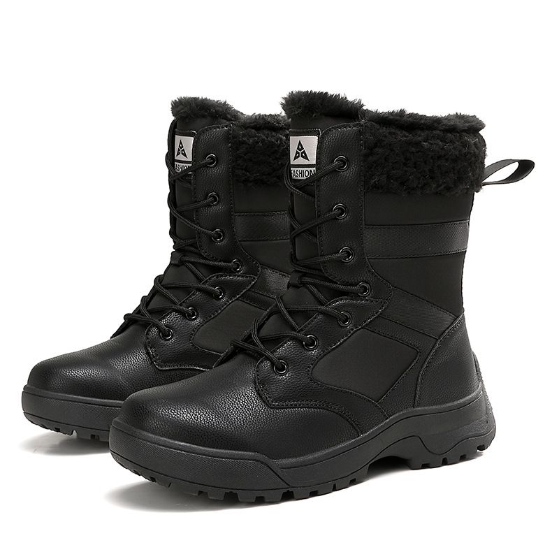 Women's Snow Boots Waterproof Winter Furry Mid Calf Shoes, Non-Slip Outdoor Hiking Boots Plus Size Black_desvips.com