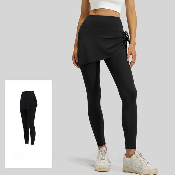 Drawstring Pleated Yoga Culottes Women's Fake Two Pieces, Thin And Anti-embarrassing Sports Fitness Trousers_desvips.com