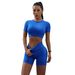 Nude Quick Drying Backless Yoga Suit Set with High Waisted Hip Lifting Sports Fitness Two Piece Running Short Sleeve Fitness Outfit_desvips.com