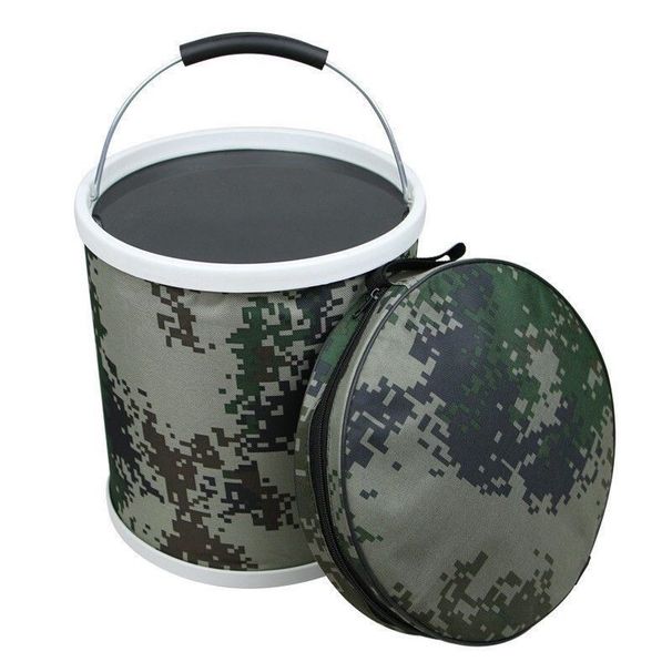 Camouflage Oxford Cloth Portable Folding Camping Large Capacity Outdoor Fishing Car Wash Bucket_desvips.com