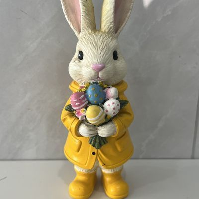Instagram-style Easter Yellow Bunny Ornament Holding An Egg, Cute Soothing Decoration For Bedroom And Entryway_desvips.com