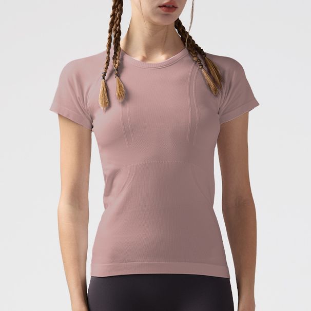 Short Sleeve Yoga Shirt, Quick Drying T Shirt, Women's Round Neck Top, Slimming Sports Top, Sporty Breathable Fitness Wear_desvips.com