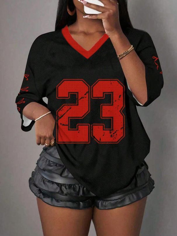 Casual Minimalist Letter NO.23 Graphic T-Shirt Women Summer Sports Jersey Suitable For Basketball Gam Y2k Ladi_desvips.com