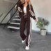 2025 Autumn Y2K Striped Zipper Top Jacket Casual Sports Suit For Women_desvips.com