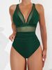 2025 New Cross-Border European And American Trade Solid Color Mesh Backless Sexy Bikini One-Piece Swimsuit Swimwear_desvips.com