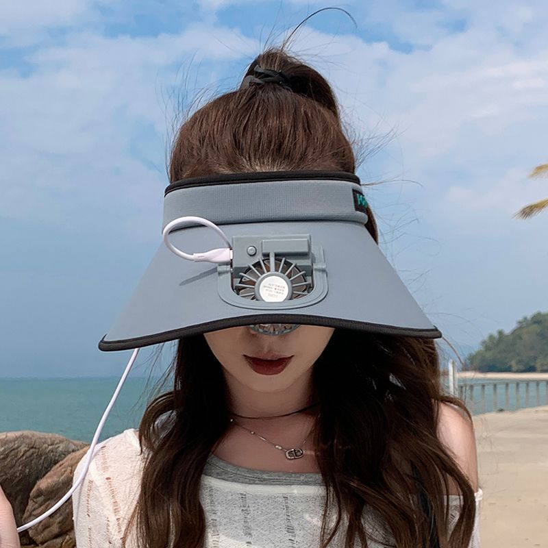 New Rechargeable Fan Summer Outdoor Large Brim Open Top UV Protection Sun Hat_desvips.com