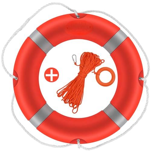 23-Inch Life Preserver Ring With 98.5-foot Water Floating Lifesaving Rope Set, Boat Safety Throw Ring, Swim Foam Buoy For Outdoor Use, Throwable Flota_desvips.com