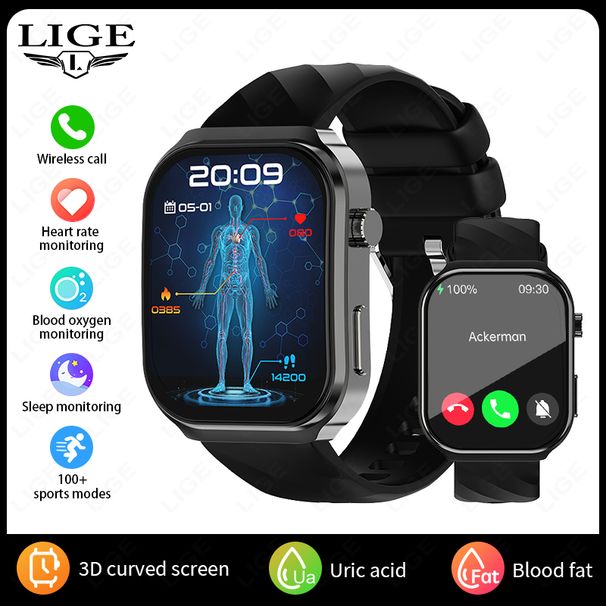 LIGE 2026 New AI Healthy Diagnose Smart Watch Lipid Uric Acid Bluetooth Call Blood Pressure Health Smartwatch Men Women_desvips.com