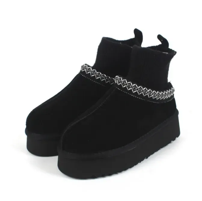 Fashion Platform Tazz Elastic Woven Fabric Slipper Boots New Womens Indoor Tasman Thicked Bottom Warm Cotton Shoes_desvips.com