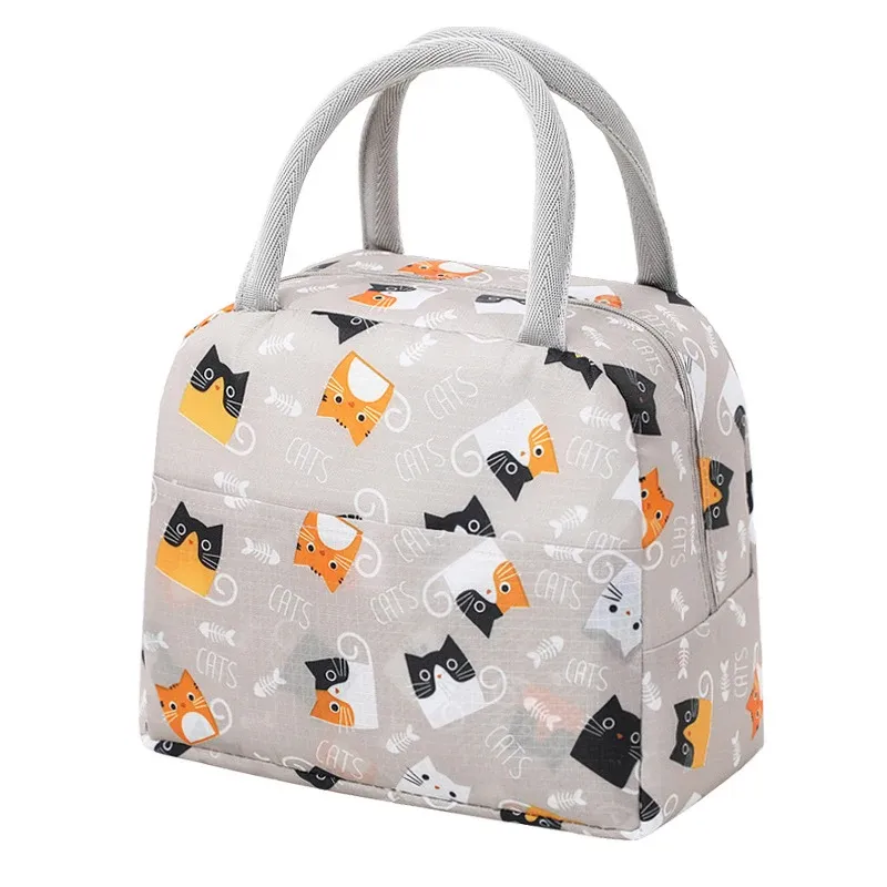 Lunch Bag Thermal Insulation Cartoon Cute Cat Print Lunch Box Pouch Large Capacity Picnic Waterproof Children School Bento Bags_desvips.com