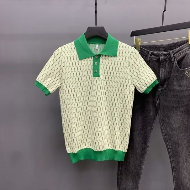 Men's Clothing New Casual Fashion Men's Short Sleeved T Shirt Summer New High End Diamond Lapel Top Polo Shirt Men_desvips.com