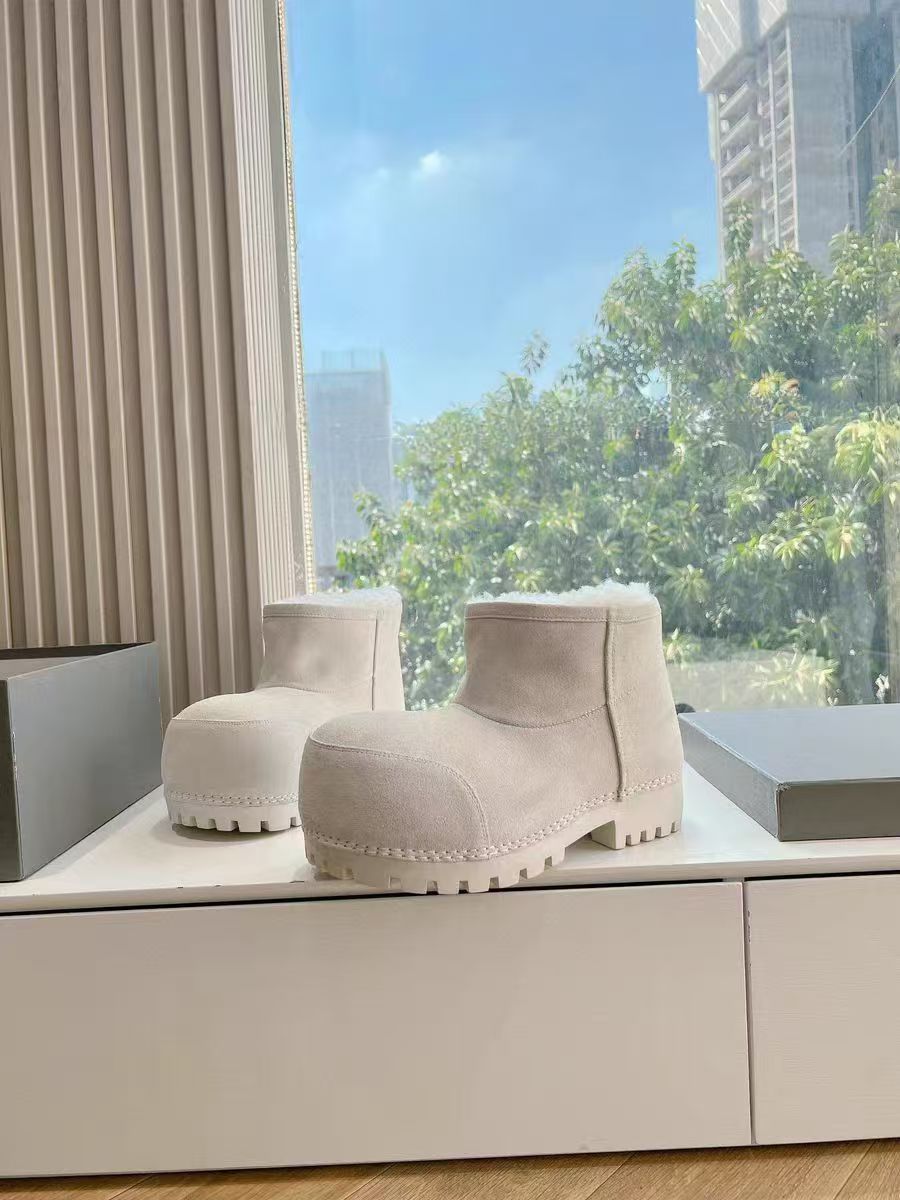 2025 New Solid Color Genuine Leather High Heel Fur Big Toe Thick Sole Fashion Winter Snow Boots_desvips.com