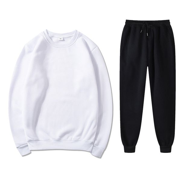 Sports Clothing Men's And Women's Round Neck Sweatshirt Suit Solid Color Light Plate Fleece Loose Pullover 2 Piece Sportswear Suit_desvips.com