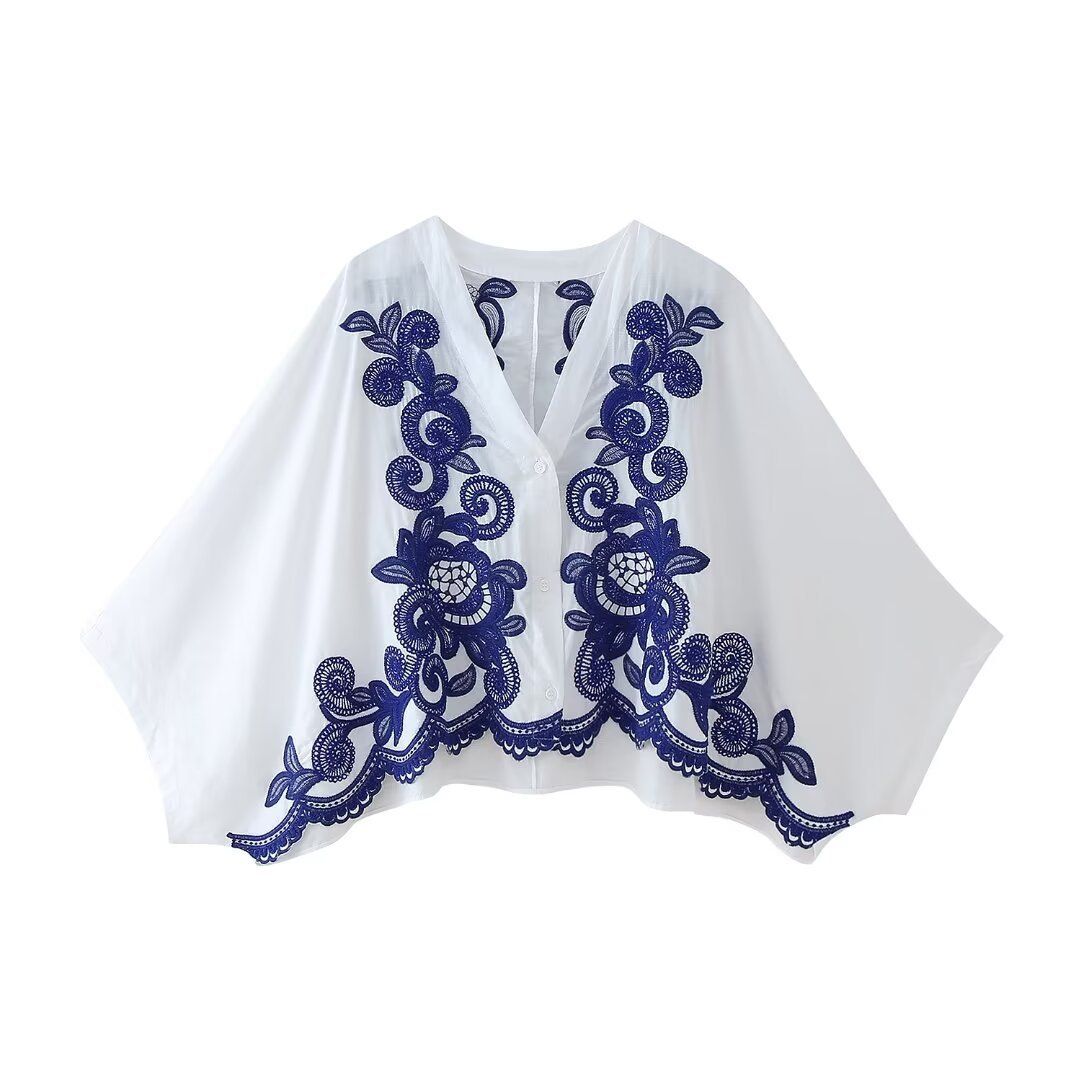 Women's ClothingFashion Contrast Embroidered Shirt + Skirt Set Women_desvips.com