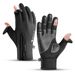 Vilico Outdoor Sports Touchscreen Water-Resistant Fingerless Fishing Fleece PU Leather Cycling Thermal Ski Gloves_desvips.com