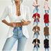 Women's Clothing summer solid color three quarter sleeve cardigan jacket_desvips.com