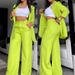 Women's Clothing Elegant Solid Color Split Sleeve Lapel Suit Pocket Straight Pants Suit_desvips.com
