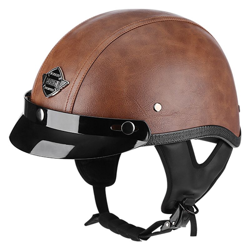 JYT electric bicycle helmet retro head handmade PU leather electric bicycle half helmet men and women four seasons universal_desvips.com