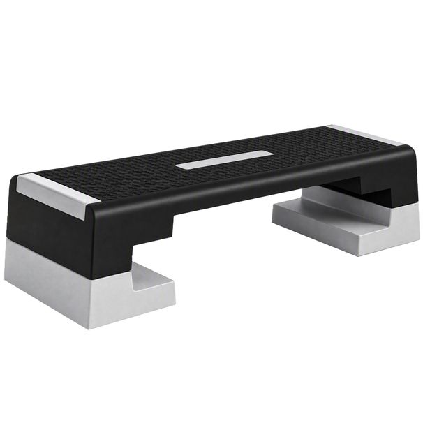 Stepper Ad Altezza Regolabile Con Gradini Rimovibili E Fondo Antiscivolo, In ABS, 97x36x15/20/25 Cm, Grigio_desvips.com