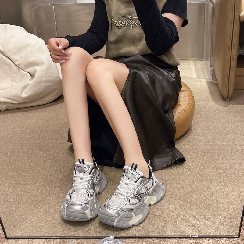 Thick Soled Dad Women's 2024 Summer Autumn New Versatile Breathable Mesh Sports Shoes, Lightweight, Height Increasing_desvips.com