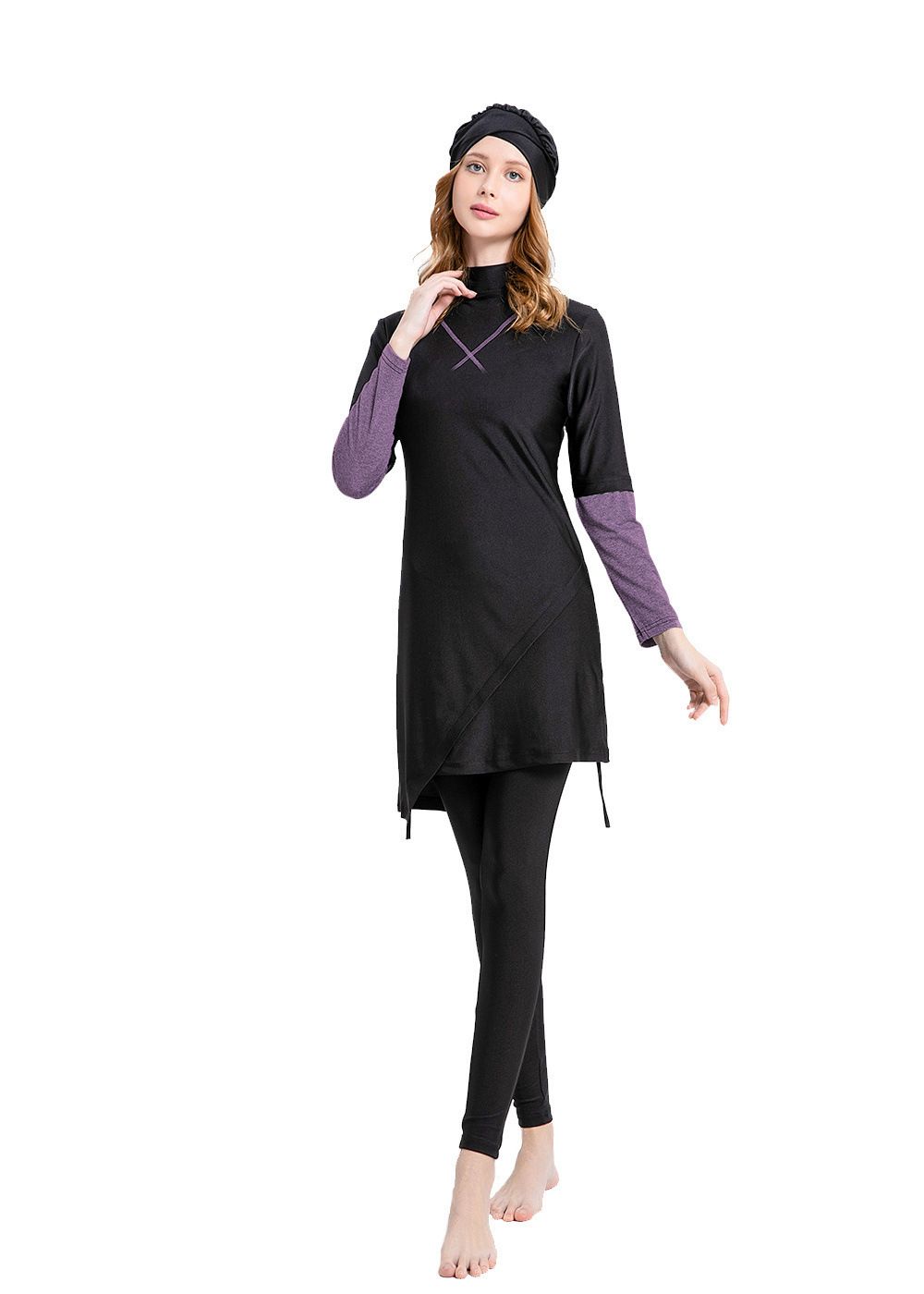 Muslim Swimsuit Three Piece Set Solid Color Sunscreen Color Matching Conservative Swimsuit L077_desvips.com