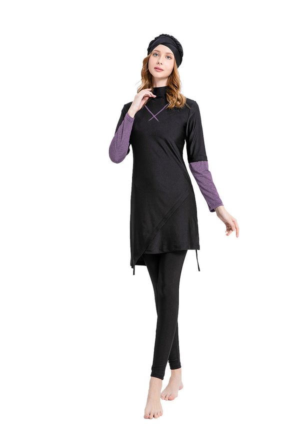 Muslim Swimsuit Three Piece Set Solid Color Sunscreen Color Matching Conservative Swimsuit L077_desvips.com