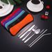 Outdoor Tableware Stainless Steel Portable Tableware Knife, Fork, Spoon, Chopsticks And Straws Seven-piece Set Tableware Storage Bag Gift Set_desvips.com