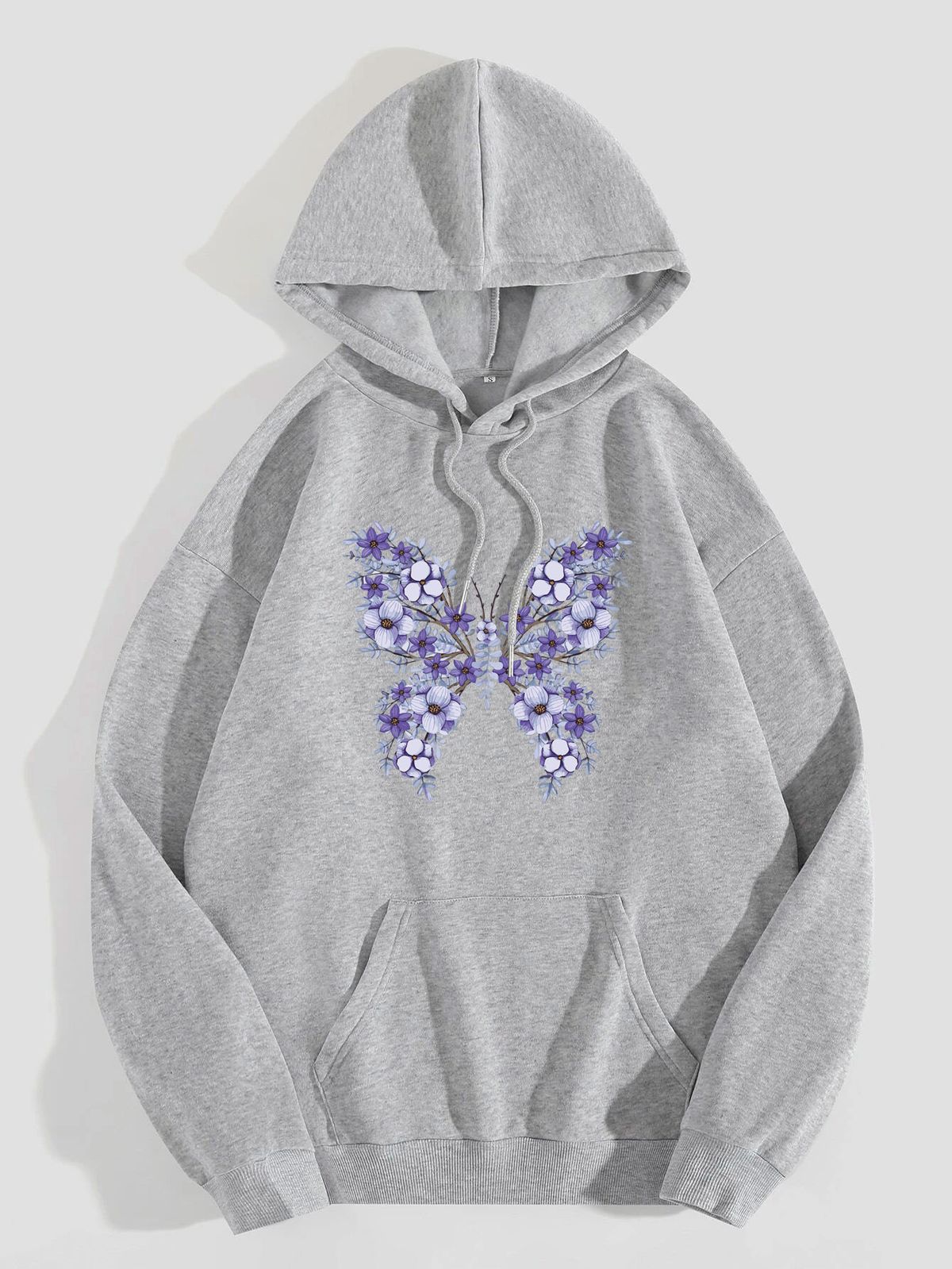 Women's Hoodie Long Sleeve Hoodies & Sweatshirts Printing Pocket Casual Flower Butterfly_desvips.com
