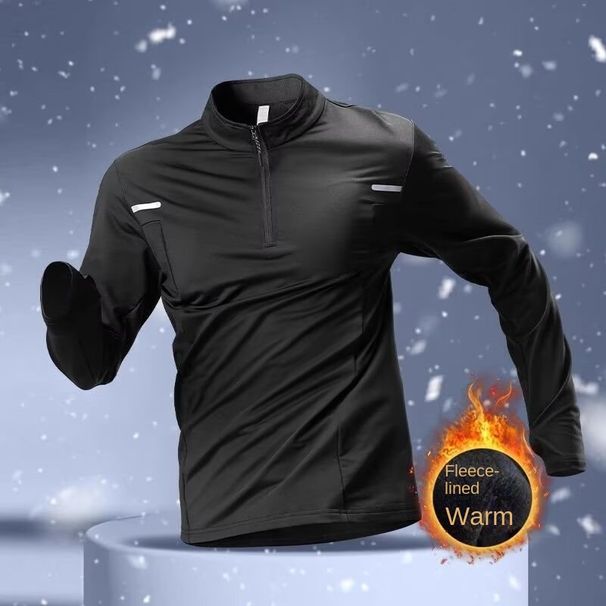 Winter Half Zipper Training Men's Velvet Warm Quick Drying Clothes Long Sleeve Autumn/Winter Running Top Outdoor Sports_desvips.com