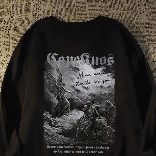 100% Cotton American High Street Long Sleeve T-Shirt For Men Women Hip Hop Trendy Loose Fit Cool Spring And Autumn Style_desvips.com