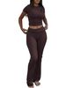 Hot Sale Casual Workout Women's Two Piece Set Round Neck T-shirt Low Waist Flare Pants Tracksuit Outfit_desvips.com