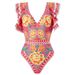 Fashion One-piece Bathing Suit Set Printed Gauze Dress Beach Spa Bikini_desvips.com