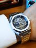 Forsining Silver Automatic Watch Men 3D Diamond Dial Irregular Tourbillon Skeleton Mechanical Wristwatches Luminous_desvips.com
