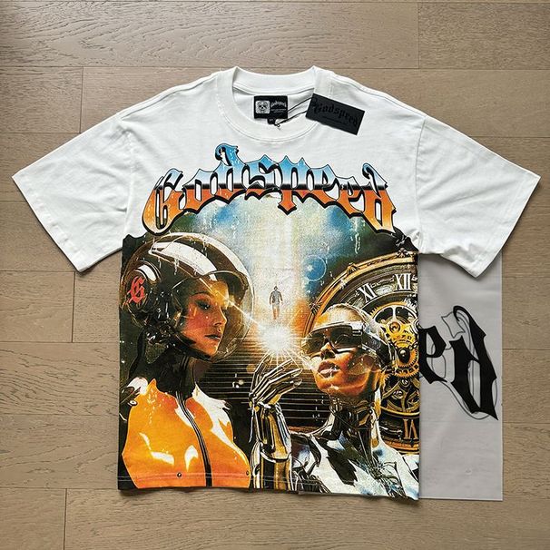 New Trendy American Brand Skull Rock Band Couple's Matching Round-Neck Washed Short-Sleeve T-Shirt_desvips.com