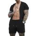 Men's hollowed out perspective cool casual thin men's short sleeved shorts set_desvips.com