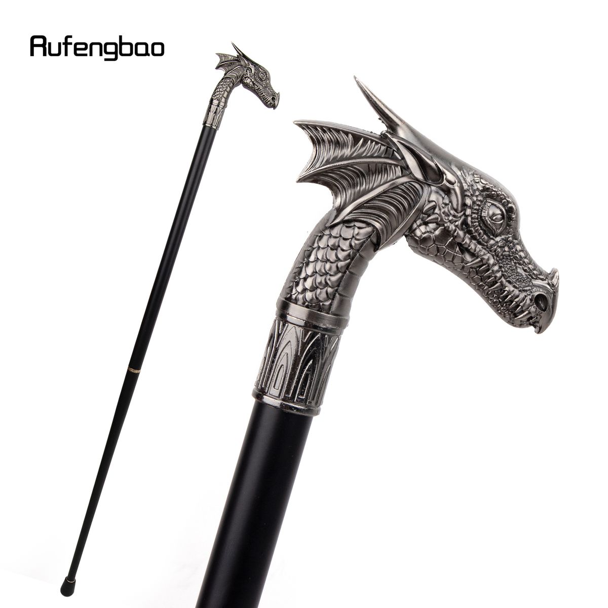 Silver Dragon Head Fashion Stick Cane Crosier 93cm Decorative Cane For Halloween For Cosplay And Parties, For Cosplay & Party_desvips.com