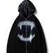 Men's Clothing dark skull rhinestone print sweatshirt hoodie Gothic couple large size zipper_desvips.com