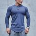Men's Clothing round neck button muscle men's long sleeved T shirt bottoming shirt top training suit new fitness trend_desvips.com
