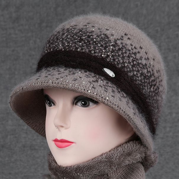 Knitted Warm Wool For Middle-aged Elderly Women, Autumn And Winter, Fleece-lined Grandma Bucket Hat, Old Lady Cotton Hat_desvips.com