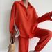 Women's Clothing new casual suit solid color lapel long-sleeved shirt top harem pants two-piece suit_desvips.com